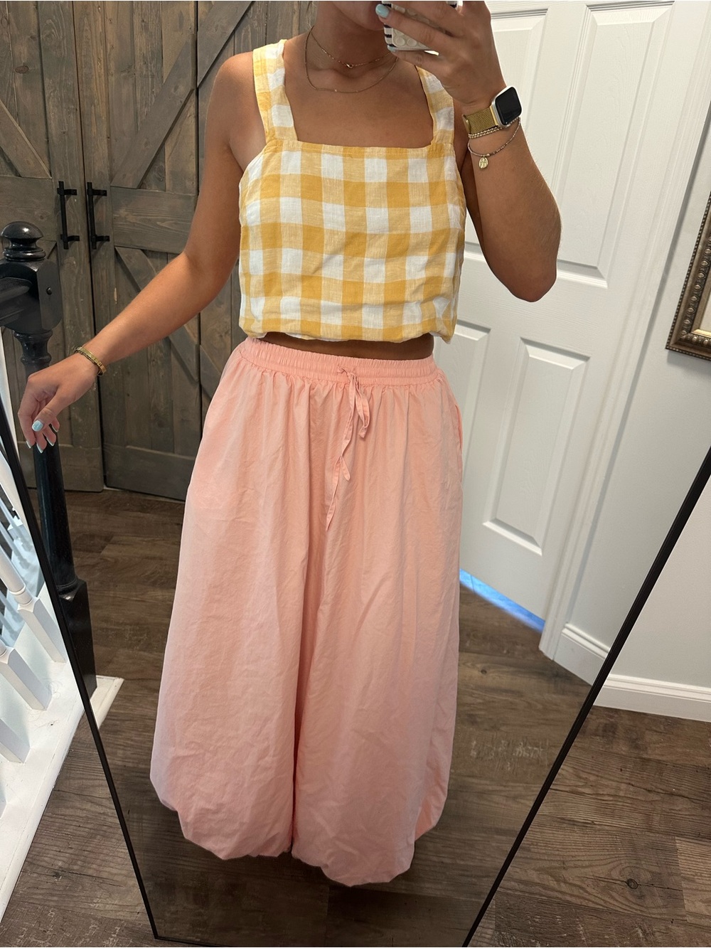 Vitamin A orange and white gingham crop top